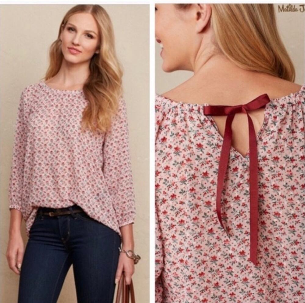 Matilda Jane Womens Small Chelsea 3/4 Sleeve Floral Blouse Pink Green